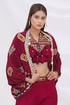 Buy_Surily G_Maroon Crepe Embroidered Cape Jacket  _at_Aza_Fashions