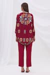 Shop_Surily G_Maroon Crepe Embroidered Cape Jacket  _at_Aza_Fashions