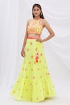 Buy_Surily G_Yellow Crepe Embroidered Tiered Lehenga _at_Aza_Fashions