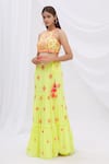 Shop_Surily G_Yellow Crepe Embroidered Tiered Lehenga _at_Aza_Fashions