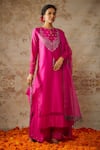 Buy_The Aarya_Pink Viscose, Chanderi, Organza Sequins, Paisley Yoke Kurta Palazzo Set _at_Aza_Fashions