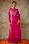 Shop_The Aarya_Pink Viscose, Chanderi, Organza Sequins, Paisley Yoke Kurta Palazzo Set _Online_at_Aza_Fashions