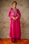 Shop_The Aarya_Pink Pure Handwoven Chanderi Glass Bead Embroidery Resham Anarkali Palazzo Set _Online_at_Aza_Fashions