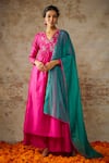 Buy_The Aarya_Pink Viscose, Chanderi, Organza Beads, Glass Placement Embroidered Kurta Set _at_Aza_Fashions