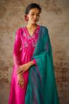 The Aarya_Pink Viscose, Chanderi, Organza Beads, Glass Placement Embroidered Kurta Set _Online_at_Aza_Fashions
