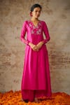 Buy_The Aarya_Pink Viscose, Chanderi, Organza Beads, Glass Placement Embroidered Kurta Set _Online_at_Aza_Fashions