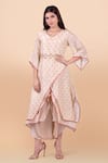 Buy_Jajobaa_Beige Assam Silk Woven V Neck Asymmetric Kurta And Dhoti Pant Set _at_Aza_Fashions