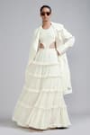 Buy_MATI_Off White 100% Cotton Plain Round Fringed Lehenga Set With Trench Jacket _at_Aza_Fashions