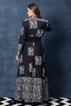 Shop_Swatee Singh_Black Crepe Applique Collared Long Overcoat Jacket _at_Aza_Fashions