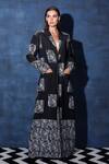 Shop_Swatee Singh_Black Crepe Applique Collared Long Overcoat Jacket _Online_at_Aza_Fashions