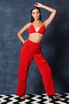 Buy_Swatee Singh_Red Heavy Crepe Plunging V Bikini Top And Cargo Pant Set _at_Aza_Fashions