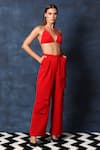 Swatee Singh_Red Heavy Crepe Plunging V Bikini Top And Cargo Pant Set _Online_at_Aza_Fashions