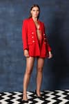 Buy_Swatee Singh_Red Heavy Crepe Lapel Collar Blazer And Shorts Set _at_Aza_Fashions