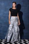 Buy_Swatee Singh_Black Embroidered Round Crop Top And Flared Pant _at_Aza_Fashions