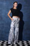 Swatee Singh_Black Embroidered Round Crop Top And Flared Pant _Online_at_Aza_Fashions