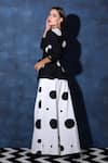 Buy_Swatee Singh_Black Heavy Crepe Polka Dot V Neck Wrapover Top And Flared Pant Set 