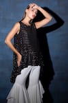 Shop_Swatee Singh_Black Georgette Round Textured High Low Top _Online_at_Aza_Fashions