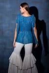 Shop_Swatee Singh_Blue Georgette V Neck Textured Tie-up Top _at_Aza_Fashions