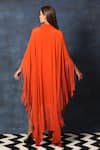 Shop_Swatee Singh_Orange Crepe Scarf Collar V Neck Fringe Detail Kaftan Dress _at_Aza_Fashions