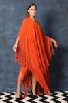 Buy_Swatee Singh_Orange Crepe Scarf Collar V Neck Fringe Detail Kaftan Dress _Online_at_Aza_Fashions