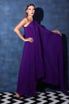 Buy_Swatee Singh_Purple Crepe Plain One Shoulder Maxi Kaftan Dress _at_Aza_Fashions