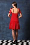 Shop_Swatee Singh_Red Georgette Square Neck Shoulder Bow Smocked Bodice Dress _at_Aza_Fashions