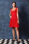 Buy_Swatee Singh_Red Georgette Square Neck Shoulder Bow Smocked Bodice Dress _Online_at_Aza_Fashions