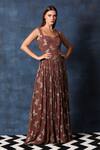 Buy_Swatee Singh_Brown Georgette Butterfly Embellished Jewel Neck Gown _at_Aza_Fashions