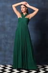 Buy_Swatee Singh_Green Georgette Plain Criss Cross Neck Pleated High Waist Gown _at_Aza_Fashions