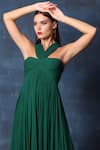 Swatee Singh_Green Georgette Plain Criss Cross Neck Pleated High Waist Gown _Online_at_Aza_Fashions