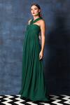 Shop_Swatee Singh_Green Georgette Plain Criss Cross Neck Pleated High Waist Gown _Online_at_Aza_Fashions