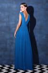 Shop_Swatee Singh_Blue Georgette V Neck Gathered Gown _at_Aza_Fashions