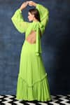 Shop_Swatee Singh_Green Georgette High Neck Pleated Bodice Bishop Sleeves Maxi Gown _at_Aza_Fashions