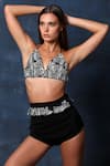 Buy_Swatee Singh_Black Heavy Crepe Shorts Halter V Neck Bloom Scribble Print Bikini Top With _Online_at_Aza_Fashions