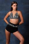 Swatee Singh_Black Heavy Crepe Shorts Halter V Neck Bloom Scribble Print Bikini Top With _at_Aza_Fashions