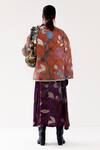 Shop_Yavi_Orange Tafta Hand Painted Floral Round Luna Pattern Quilted Jacket  _at_Aza_Fashions