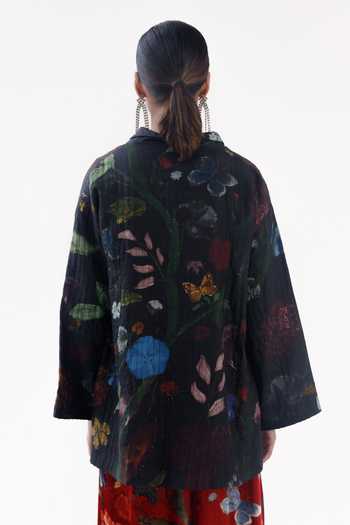 Yavi_Black Silk Collared Margo Jacket _at_Aza_Fashions