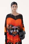 Yavi_Orange Crepe Round Neck Scarlet Abstract Pattern Dress _Online_at_Aza_Fashions