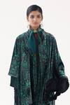 Yavi_Green Silk Velvet Print Geometric Straight Stella Jacket  _Online_at_Aza_Fashions