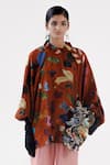 Buy_Yavi_Orange Silk Round Neck Ava Bloom Garden Print Top _at_Aza_Fashions