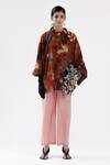 Yavi_Orange Silk Round Neck Ava Bloom Garden Print Top _Online_at_Aza_Fashions