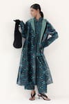 Buy_Yavi_Blue Silk Velvet Kaleidoscope Print Lapel Aylin Mystic Long Jacket  _at_Aza_Fashions