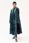 Shop_Yavi_Blue Silk Velvet Kaleidoscope Print Lapel Aylin Mystic Long Jacket  _at_Aza_Fashions