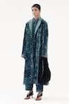 Yavi_Blue Silk Velvet Kaleidoscope Print Lapel Aylin Mystic Long Jacket  _Online_at_Aza_Fashions