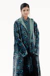 Shop_Yavi_Blue Silk Velvet Kaleidoscope Print Lapel Aylin Mystic Long Jacket  _Online_at_Aza_Fashions