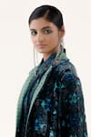 Yavi_Blue Silk Velvet Kaleidoscope Print Lapel Aylin Mystic Long Jacket  _at_Aza_Fashions