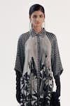 Yavi_Black 100% Cupro Vase Story Print Collar Neck Diana Shirt Dress  _Online_at_Aza_Fashions