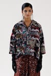 Shop_Yavi_Multi Color Silk, Velvet Sequins, Ivy Vintage Story Print Embellished Jacket _Online_at_Aza_Fashions