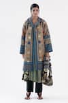 Yavi_Gold 100% Wool Peony Bloom Print Peter Pan Collar Katie Jacket  _Online_at_Aza_Fashions