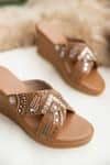 Shop_Jutti Express_Brown Embroidery Thread Wedges _Online_at_Aza_Fashions